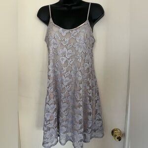 Lace Slip Dress in Silver and Cream